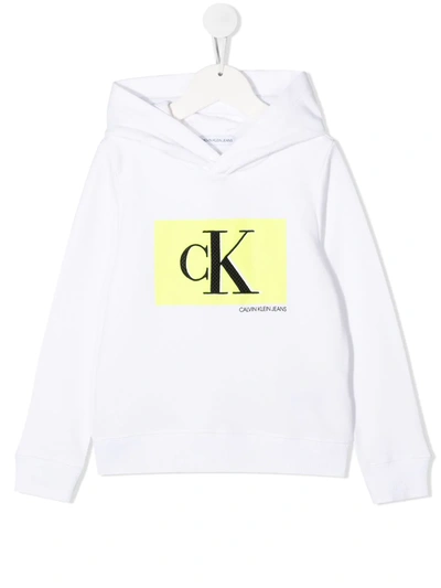 Calvin Klein Kids' Logo-print Hooded Sweatshirt In White