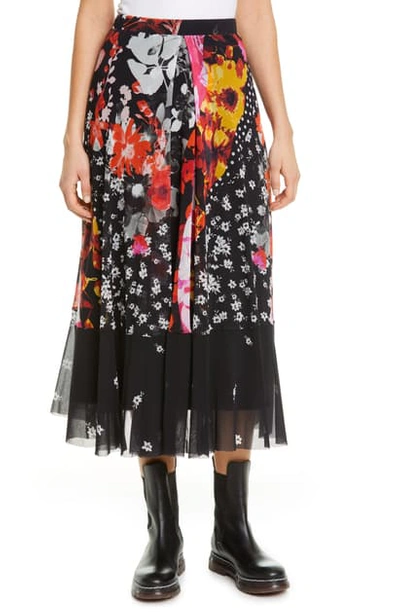 Fuzzi Floral & Dot Mesh Skirt In Nero