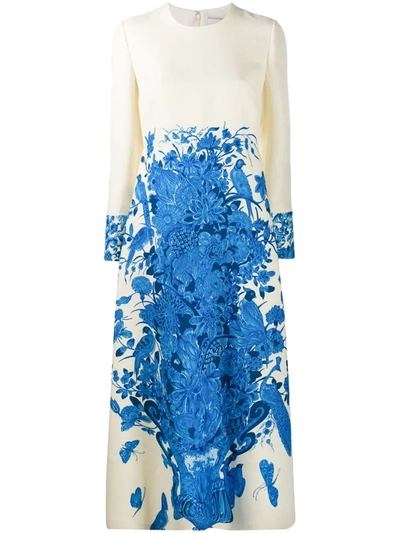 Valentino Delft Printed Crepe Couture Long Dress In Neutrals