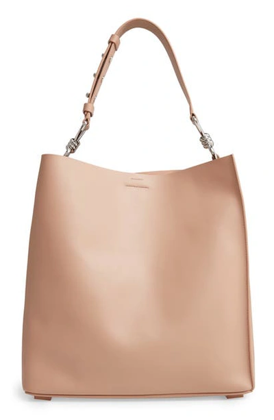 Allsaints Captain Large Leather Tote In Nude Pink/silver