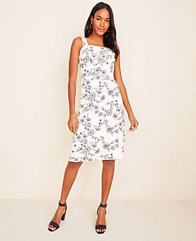 Ann Taylor Petite Floral Cotton Linen Sheath Dress In Winter White