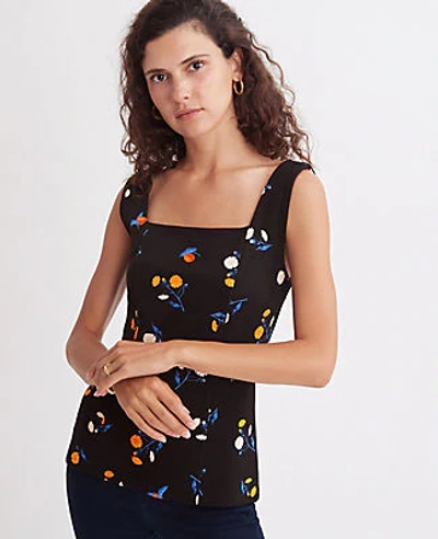 Ann Taylor Floral Ponte Square Neck Shell Top In Black | ModeSens