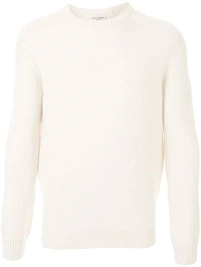 Saint Laurent Ribbed Raglan Sleeves Jumper In Neutrals