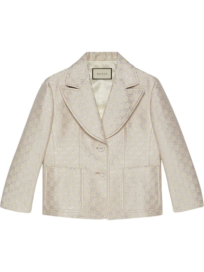 Gucci Gg Lame Jacquard Wool & Silk Blazer In Light Beige