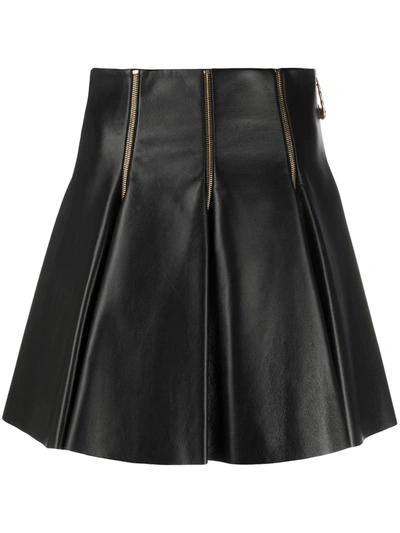Versace Zip-detailed Flared Leather Skirt In Black
