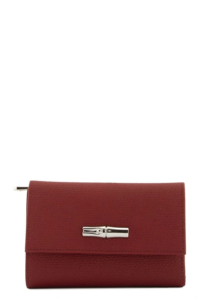 Longchamp Roseau Hammered Leather Wallet In Red