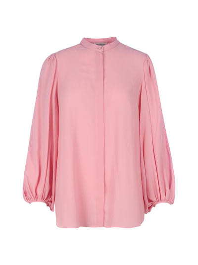 Alexander Mcqueen Collarless Draped-sleeve Blouse In Pink