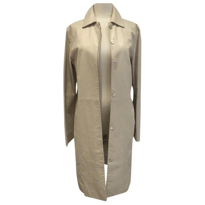 Pre-owned Lanvin Leather Trench Coat In Beige