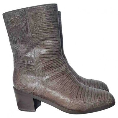 Pre-owned Chanel Brown Lizard Boots