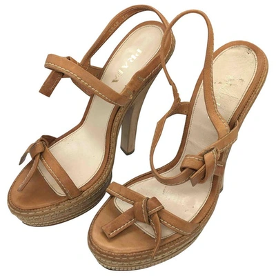 Pre-owned Prada Leather Sandals In Camel