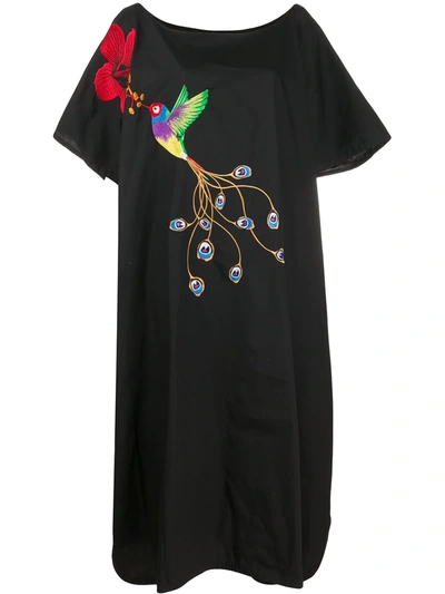 Stella Jean Bird Embroidery Midi Dress In Black