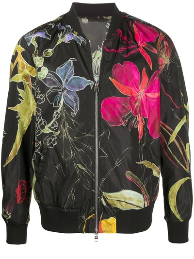 Alexander Mcqueen Deconstructed Floral Bomber Jacket In Black