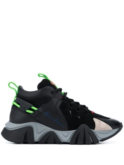 Versace Black & Green Squalo Hiker Sneakers In Black,green,grey