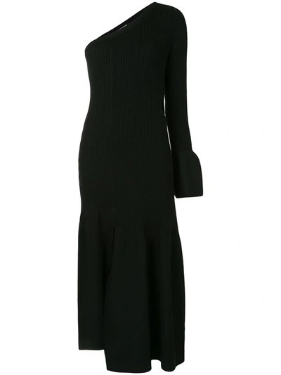 3.1 Phillip Lim One-shoulder Cutout Ribbed Wool-blend Midi Dress In Black