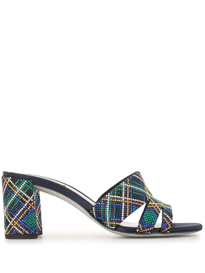 René Caovilla Crystal-check Mules In Blue