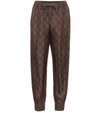 Gucci Gg Supreme Print Silk Twill Sweatpants In Brown