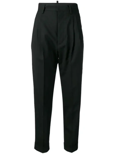 Dsquared2 High Waisted Tropical Wool Strech Pants In Black