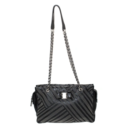 Pre-owned Ferragamo Black Studded Leather Ginette Shoulder Bag