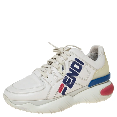 Pre-owned Fendi -fila Mania Logo Low Top Sneakers Size 38 In White