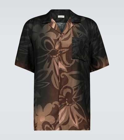 Dries Van Noten Carltone Floral Short-sleeve Button-front Shirt In Black