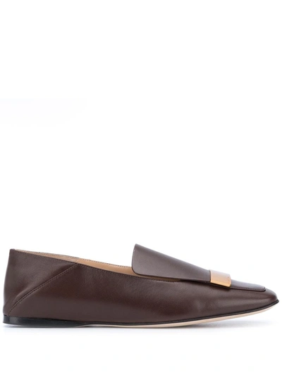 Sergio Rossi Logo Plaque Slippers In Brown