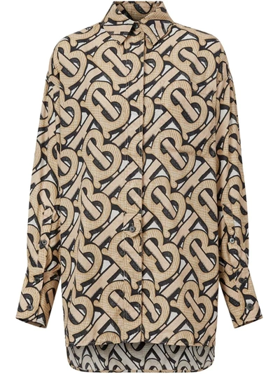 Burberry Monogram-print Oversized Shirt In Neutrals