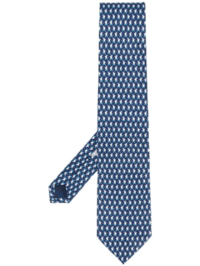 Ferragamo Mouse Print Tie In Blue