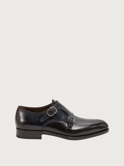 Ferragamo Double Monkstrap In Black