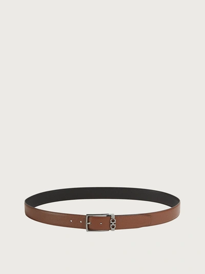 Ferragamo Reversible And Adjustable Gancini Belt In Brown