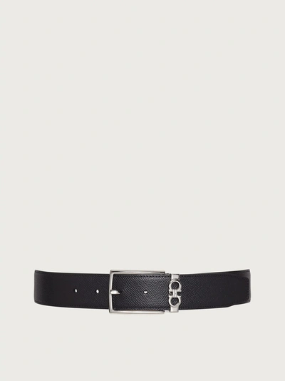Ferragamo Reversible And Adjustable Gancini Belt In Black