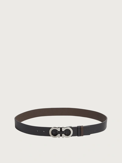 Ferragamo Reversible And Adjustable Gancini Belt In Black