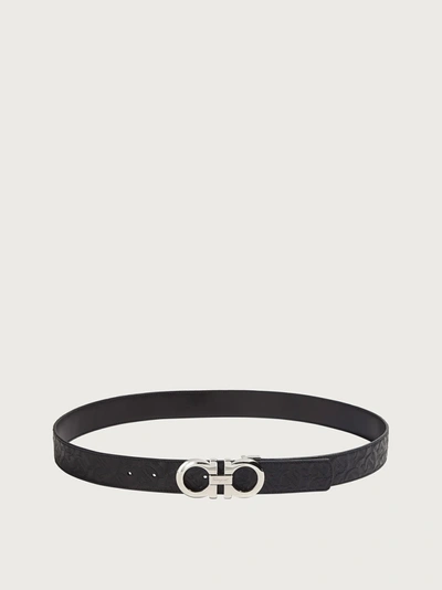 Ferragamo Reversible And Adjustable Gancini Belt In Black