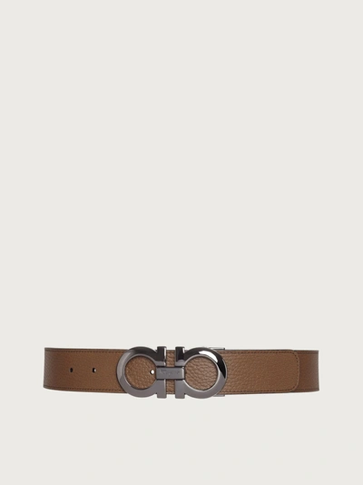 Ferragamo Reversible And Adjustable Gancini Belt In Brown