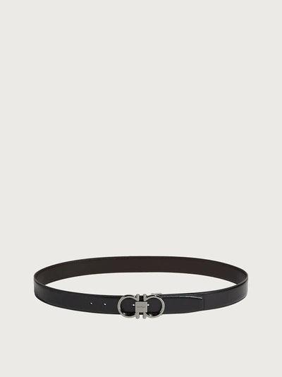 Ferragamo Reversible And Adjustable Gancini Belt In Black