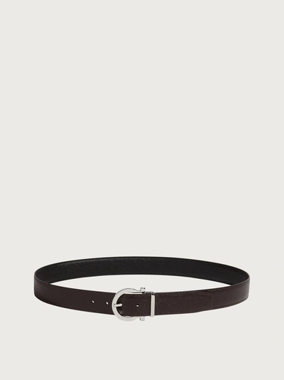 Ferragamo Reversible And Adjustable Gancini Belt In Black