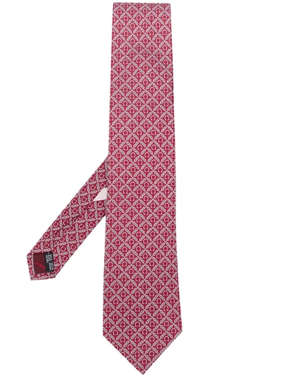 Ferragamo Gancini-print Silk Tie In Red