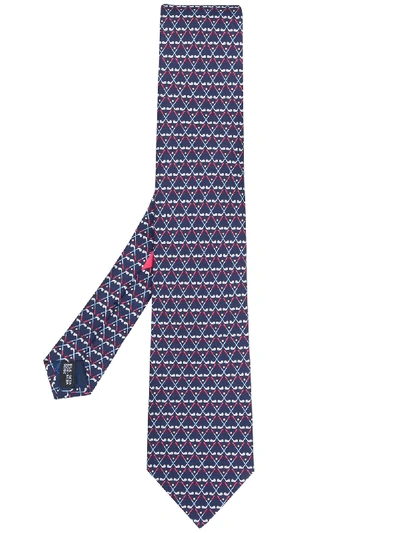 Ferragamo Golf Print Silk Tie In Blue