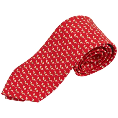 Ferragamo Elephant Floral Print Silk Classic Tie In Red