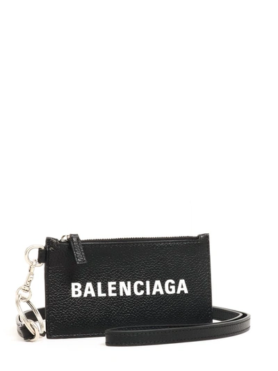 Balenciaga Black Logo Print Leather Card Holder