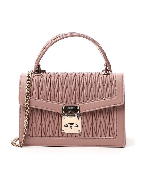 Miu Miu Confidential Matelassé Top Handle Shoulder Bag In Pink | ModeSens