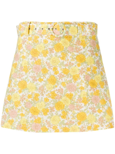 Faithfull The Brand Net Sustain Celia Belted Layered Floral-print Linen Shorts In Light Yellow/pink