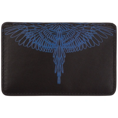 Marcelo Burlon County Of Milan Men's Genuine Leather Credit Card Case Holder Wallet Pictorial Wings In Black / Blue