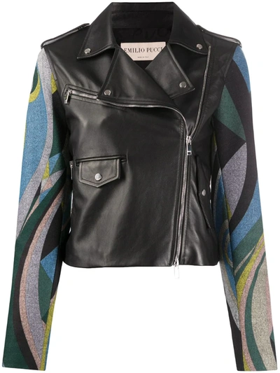 Emilio Pucci Abstract Print Biker Jacket In Black