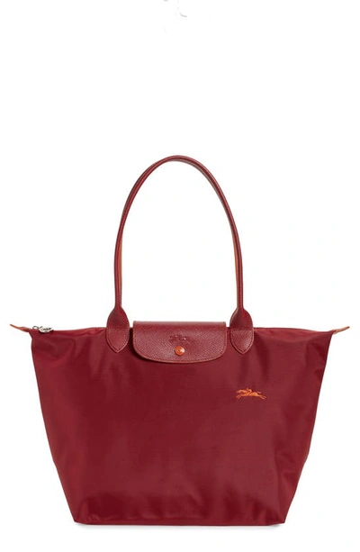 Longchamp Le Pliage Club Leather Trimmed Top Handle Shoulder Tote In Garnet Red