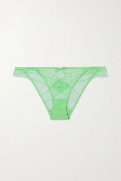 Agent Provocateur Casper Bow-embellished Embroidered Tulle Briefs In Green