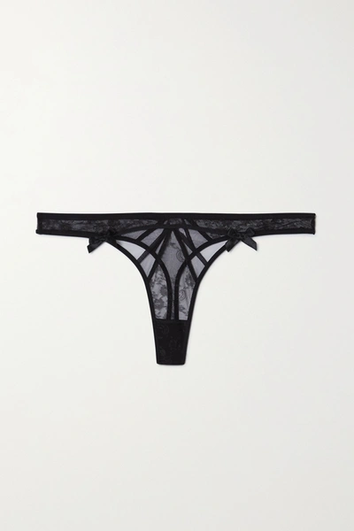 Agent Provocateur Iza Bow-embellished Lace And Tulle Thong In Black