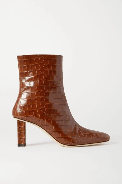 Staud Brando Croc-effect Leather Ankle Boots In Tan