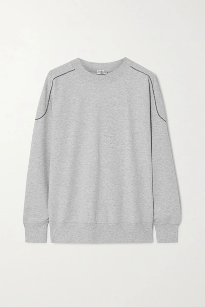 Brunello Cucinelli Bead-embellished Mélange Stretch-cotton Jersey Sweatshirt In Light Gray