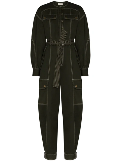 Ulla Johnson Stearling Belted Cotton-twill Jumpsuit In Green
