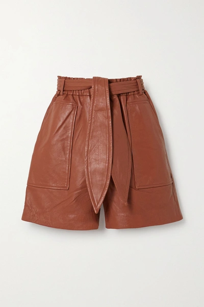 Munthe Meanwhile Belted Leather Shorts In Brick